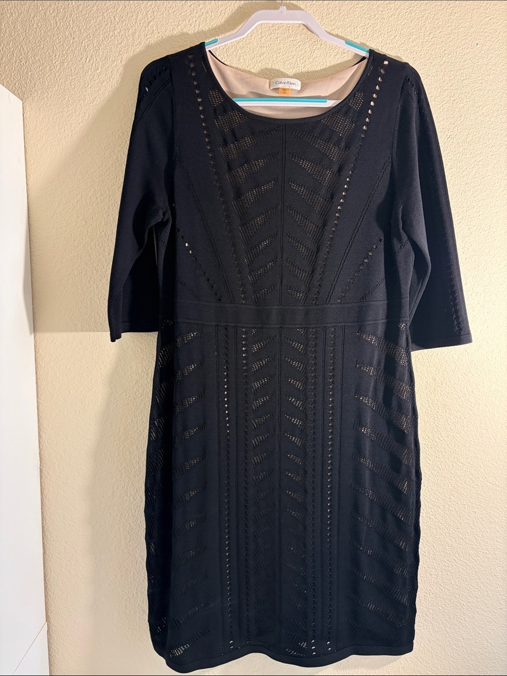 Calvin Klein Black Long Sleeve Knit Sheath Dress